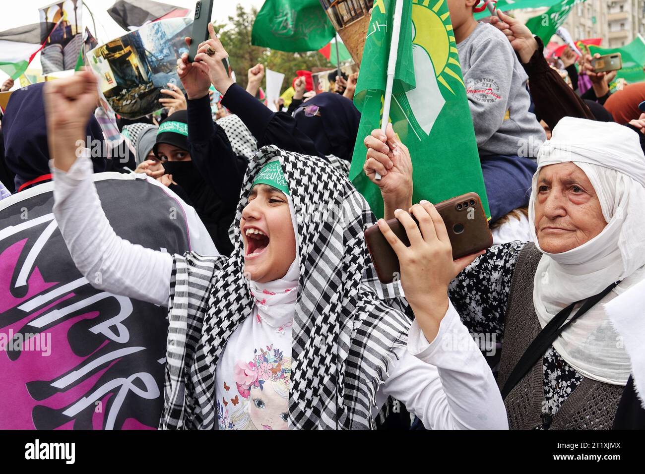 A young girl is seen shouting slogans in support of Palestine at HUDA ...