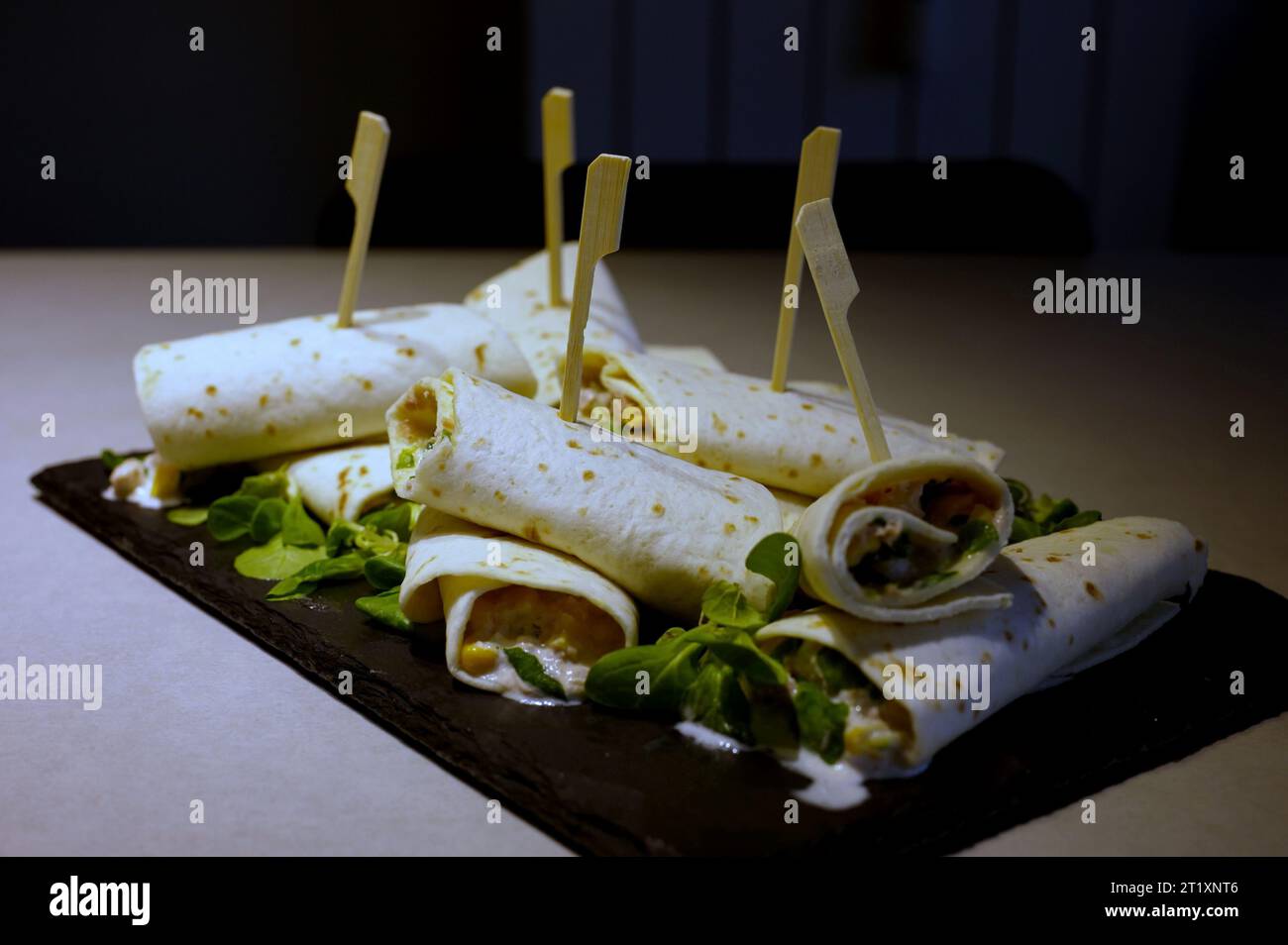 Plate with tortillas on the table Stock Photo