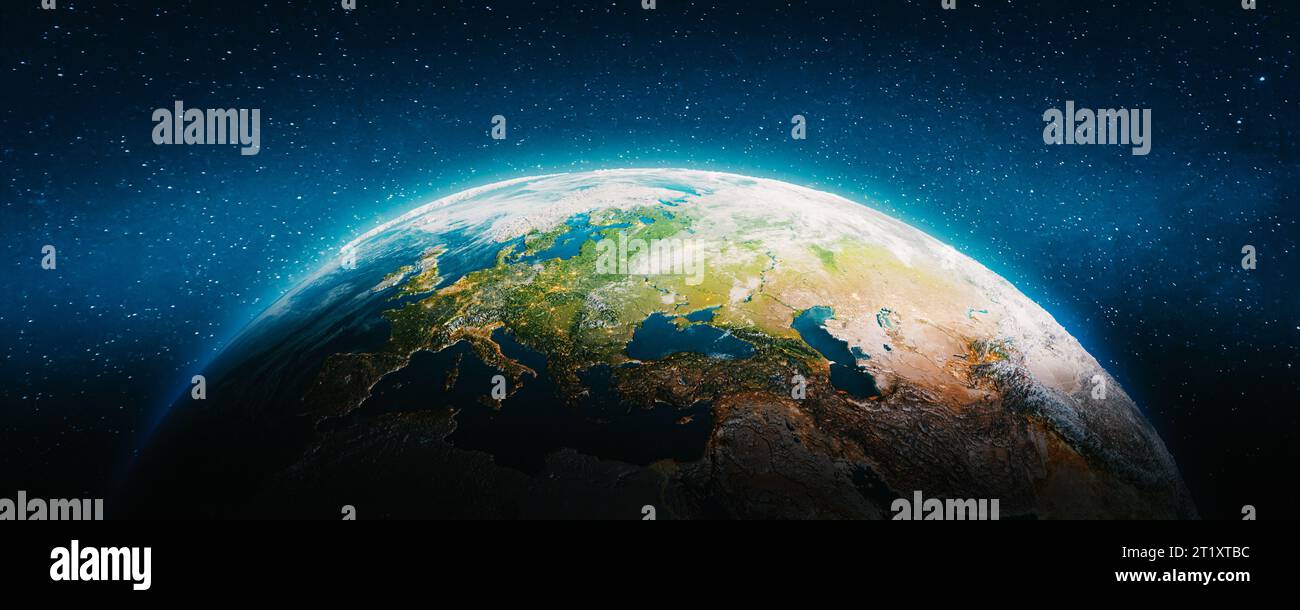 Planet Earth Europe from space. Elements of this image furnished by NASA. 3d rendering Stock Photo