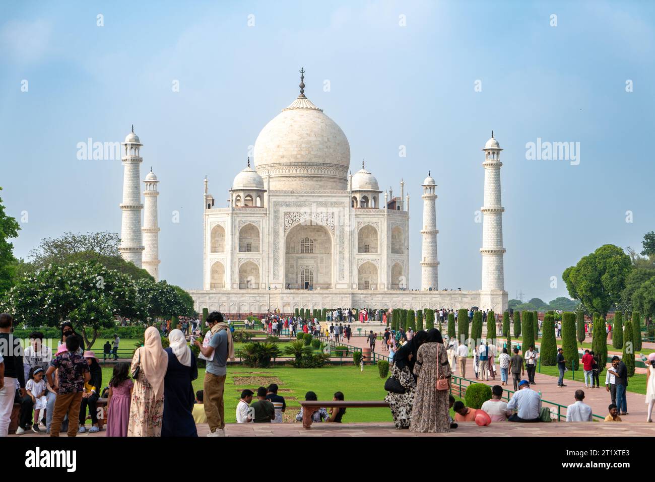 Agra city, Uttar Pradesh, India, 09/14/2023: East entry gate to Taj Mahal. The Taj Mahal is a treasure of Indian Muslim art. UNESCO World Heritage Sit Stock Photo