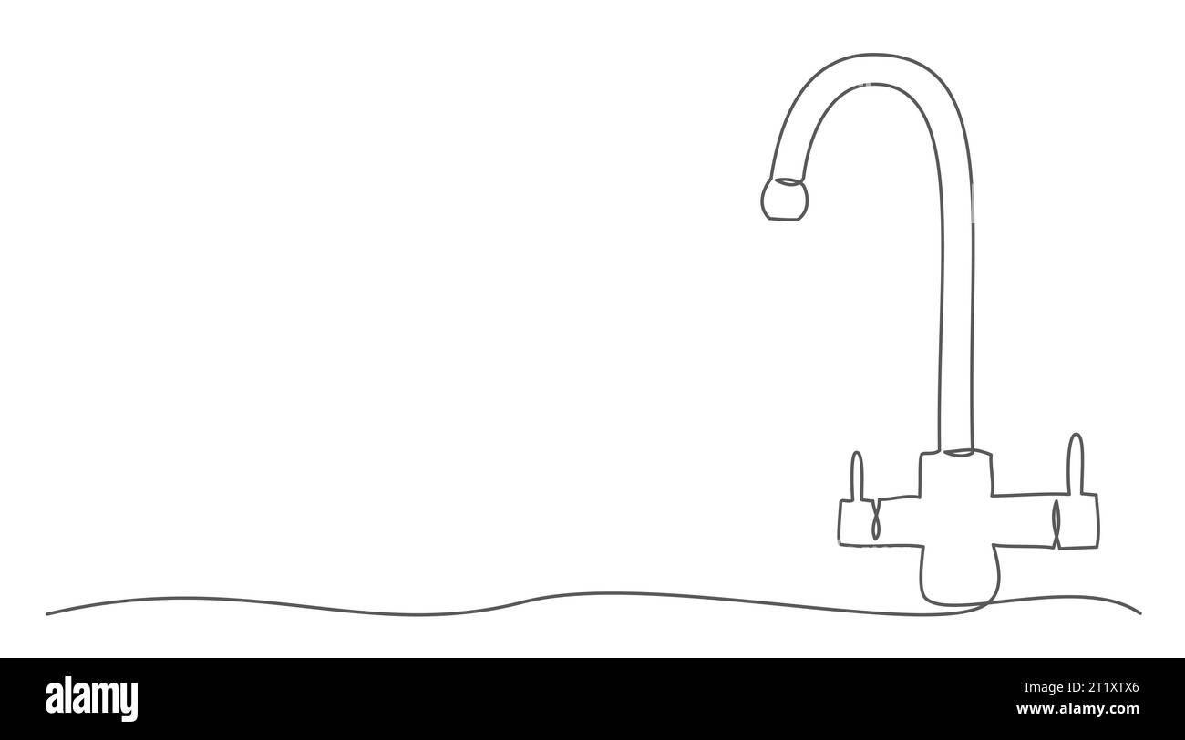 Faucet One line drawing isolated on white background Stock Vector Image