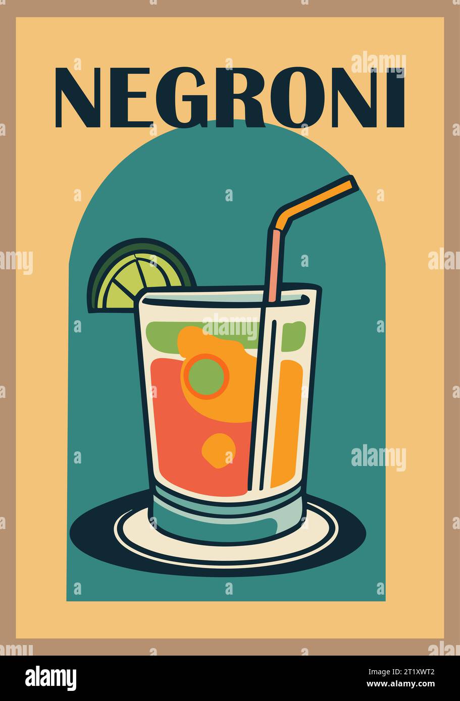 Negroni Cocktail retro poster vector wall art Stock Vector