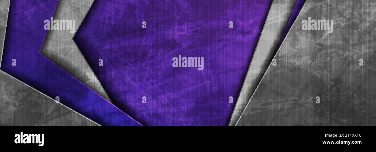 Contrast violet and grey abstract grunge tech banner design. Old wall concrete texture background. Vector illustration Stock Vector