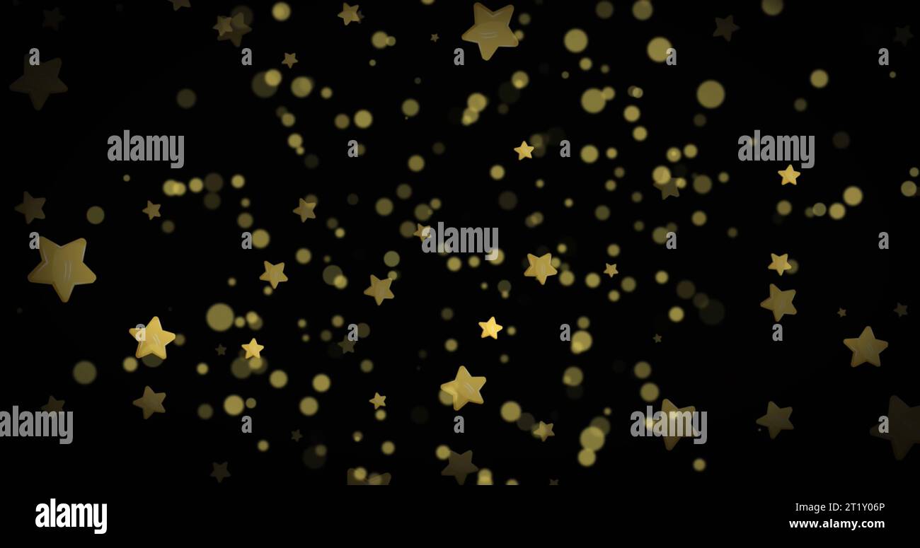 Composition of gold stars and spots on black background Stock Photo - Alamy