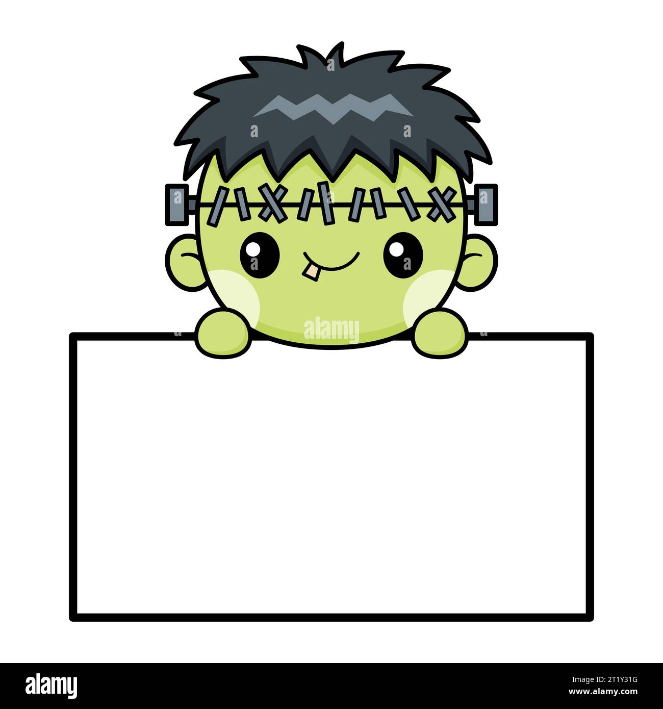 Cute And Kawaii Style Halloween Zombie Character With White Board Stock Vector