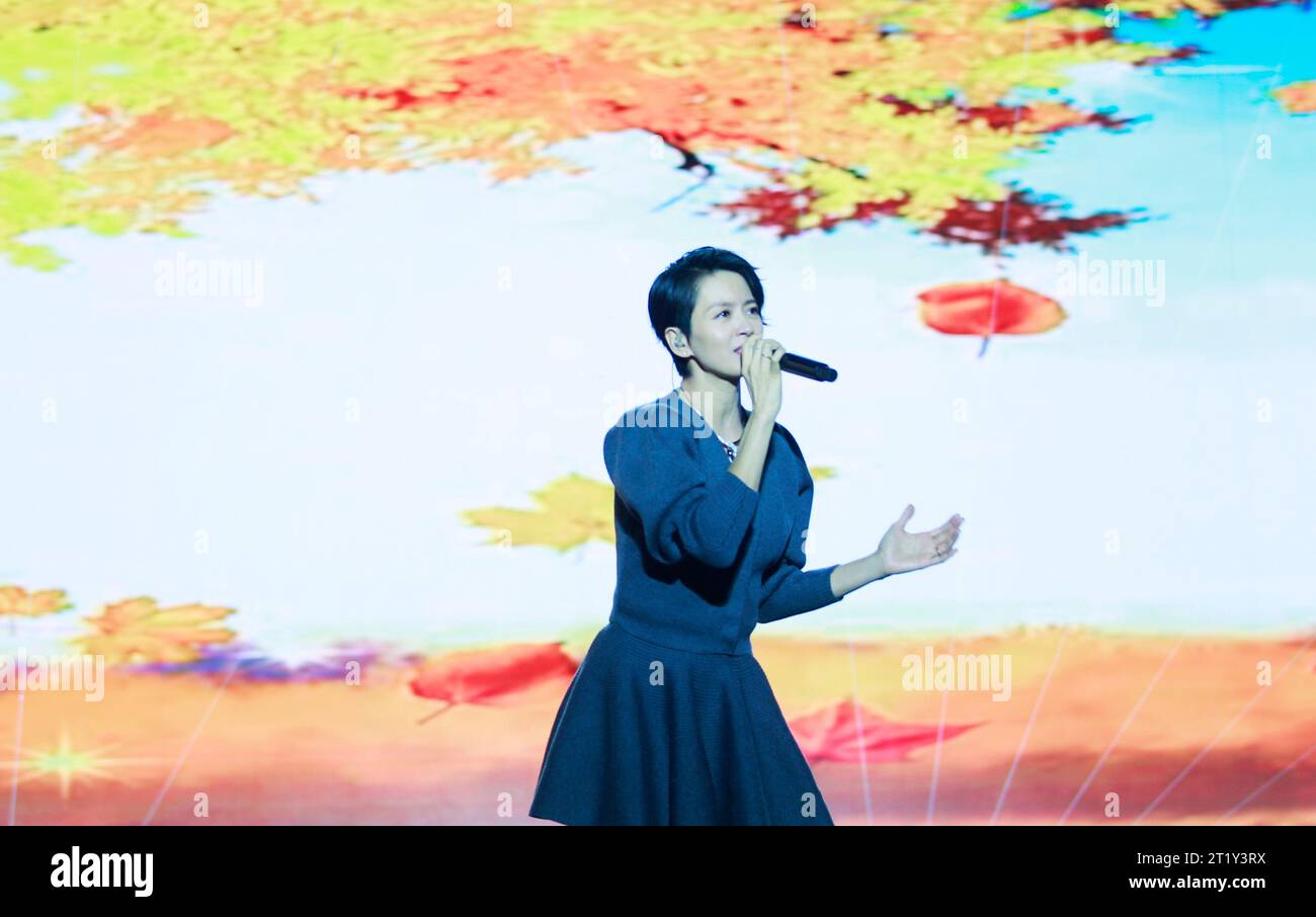 Gigi Leung performs during the V9 Night Superstar concert in Huai 'an City, Jiangsu province, China, October 14, 2023. (Photo by Costfoto/NurPhoto) Credit: NurPhoto SRL/Alamy Live News Stock Photo