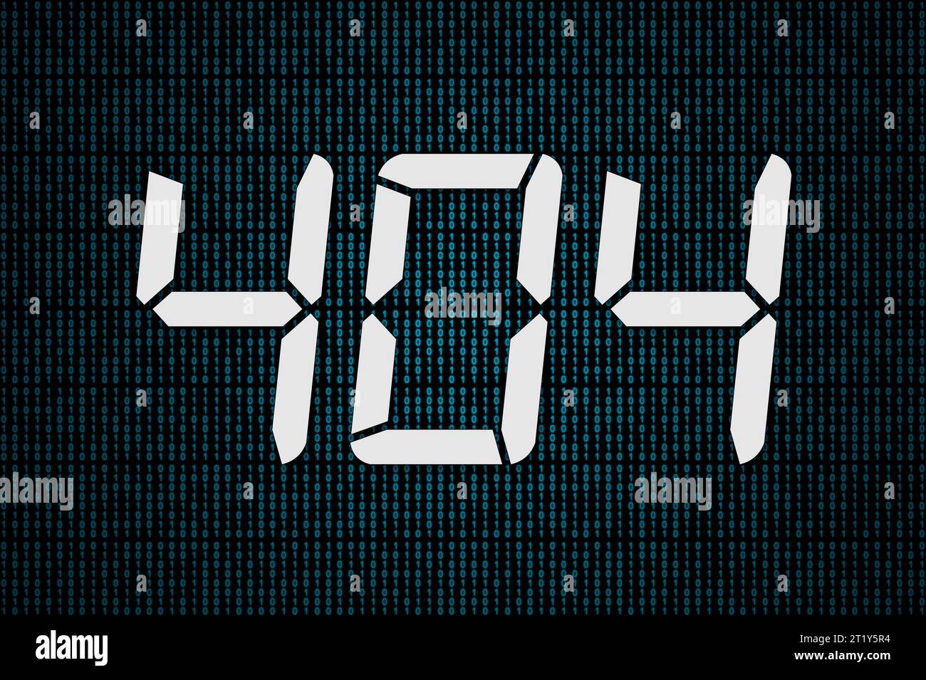 White 404 on a blue binary code background. Stock Photo