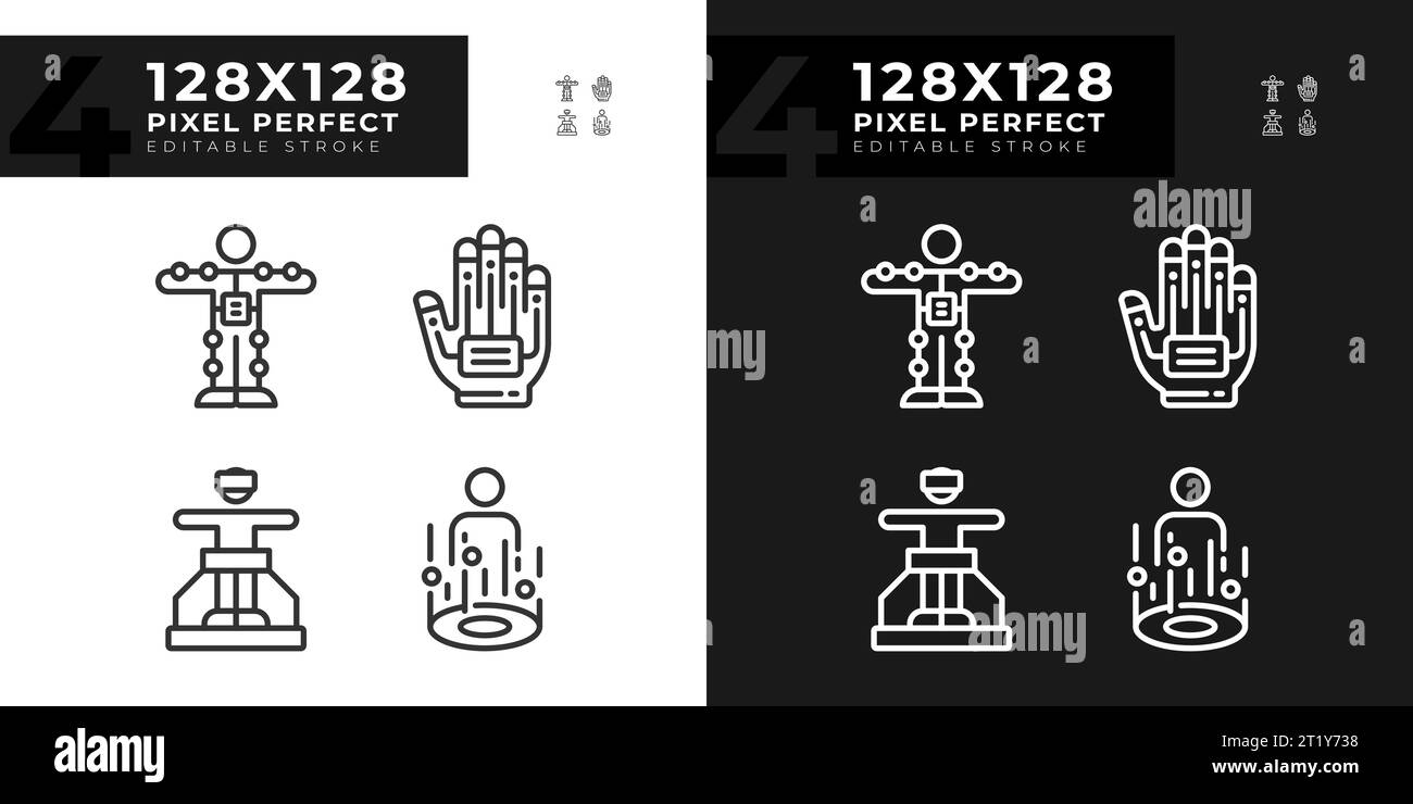 Pixel perfect light and dark simple icons set Stock Vector