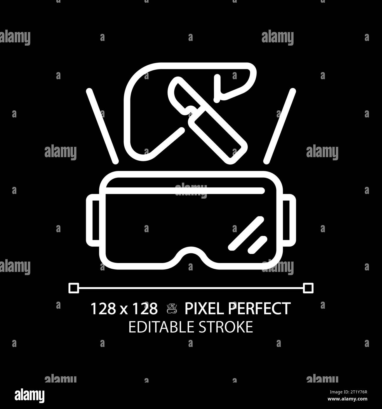 2D thin linear white futuristic device and VR glasses icon Stock Vector