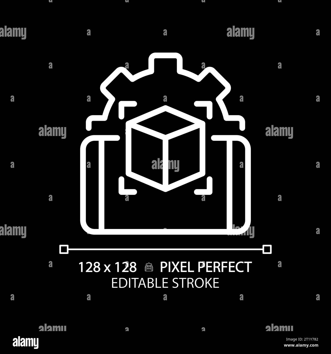 2D thin linear white innovative mobile app icon Stock Vector