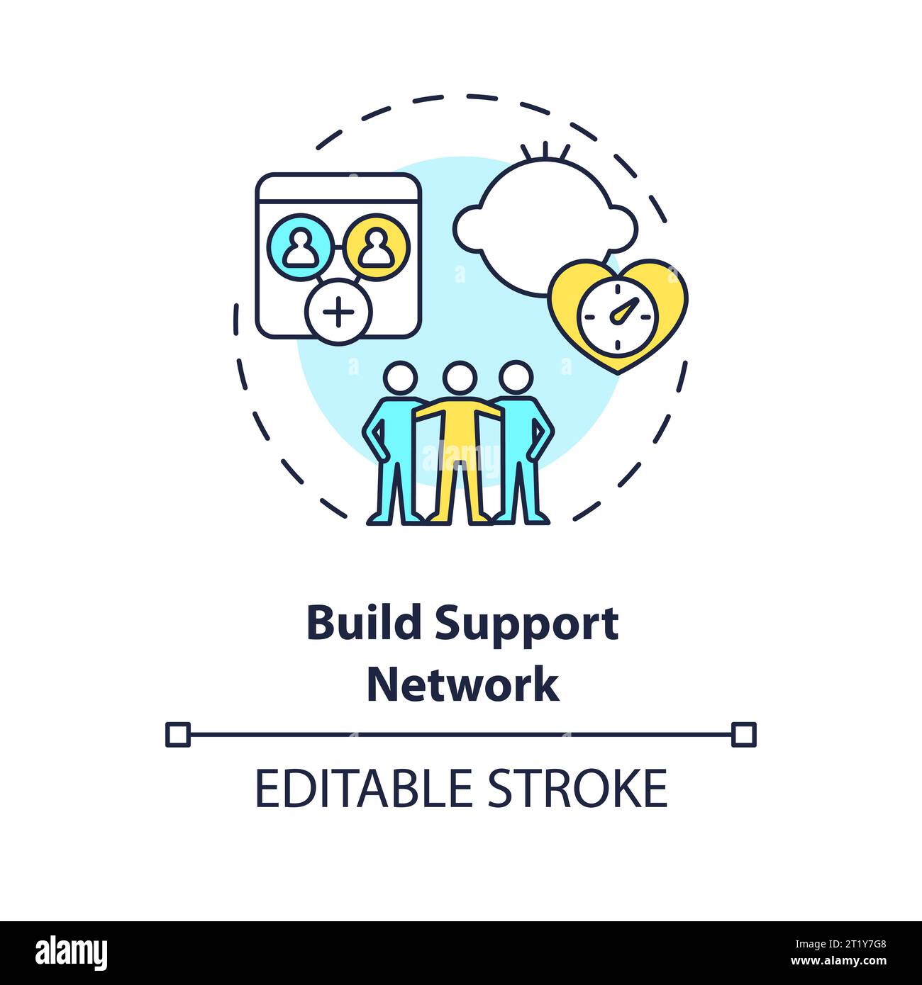 2D customizable thin line icon build support network concept Stock