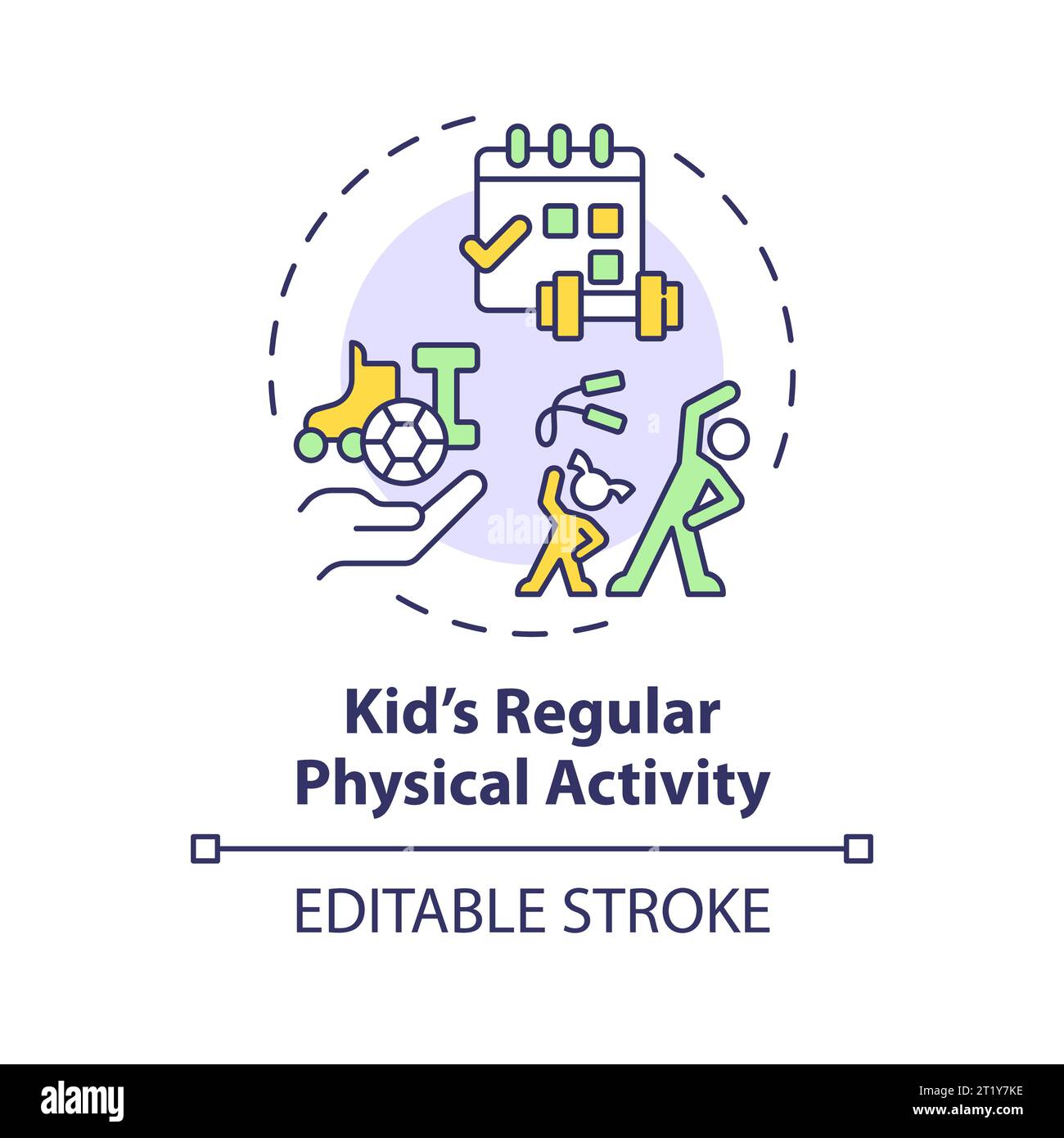 2D thin line icon kids regular physical activity concept Stock Vector