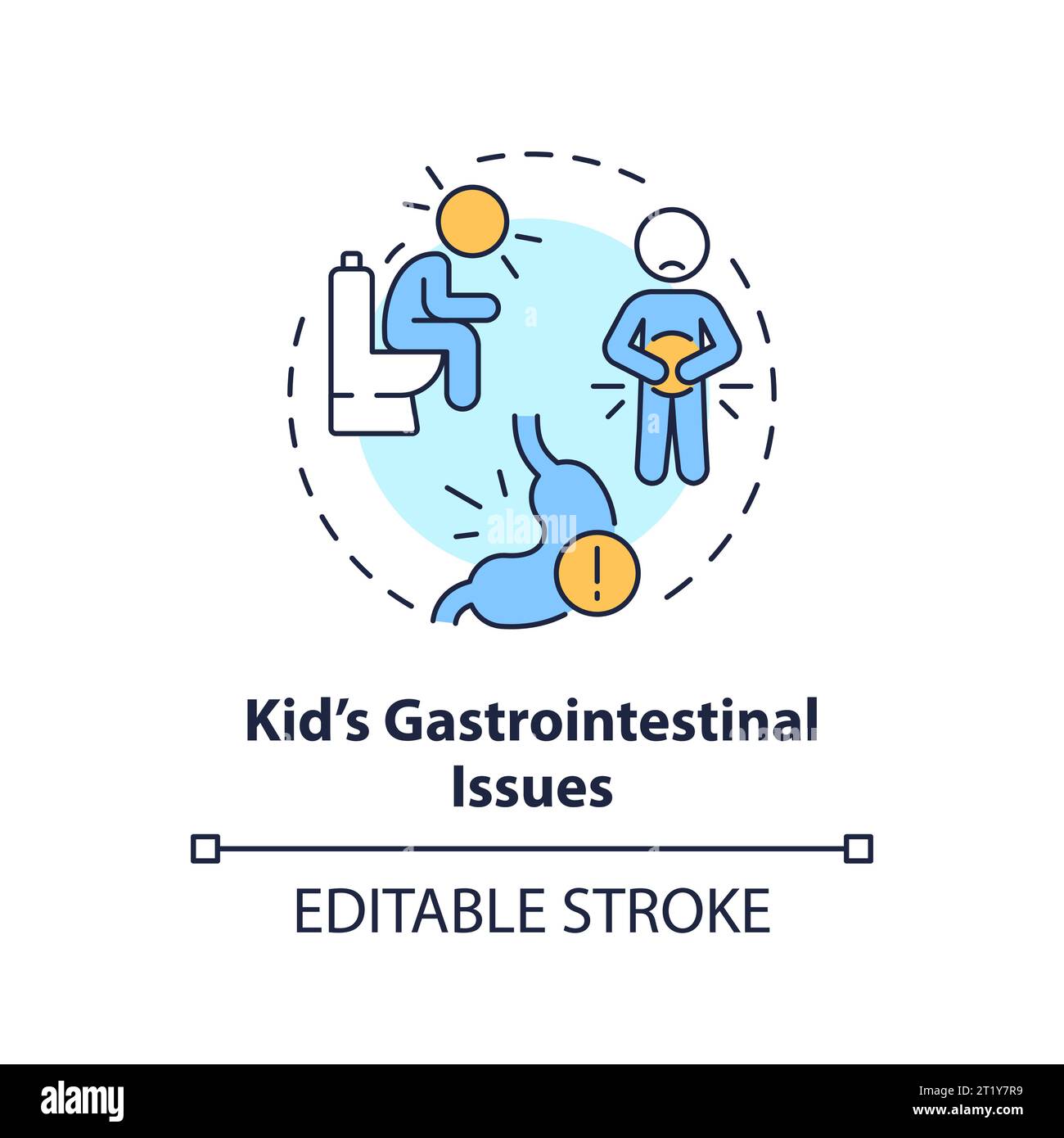 2D thin line icon kids gastrointestinal issues concept Stock Vector