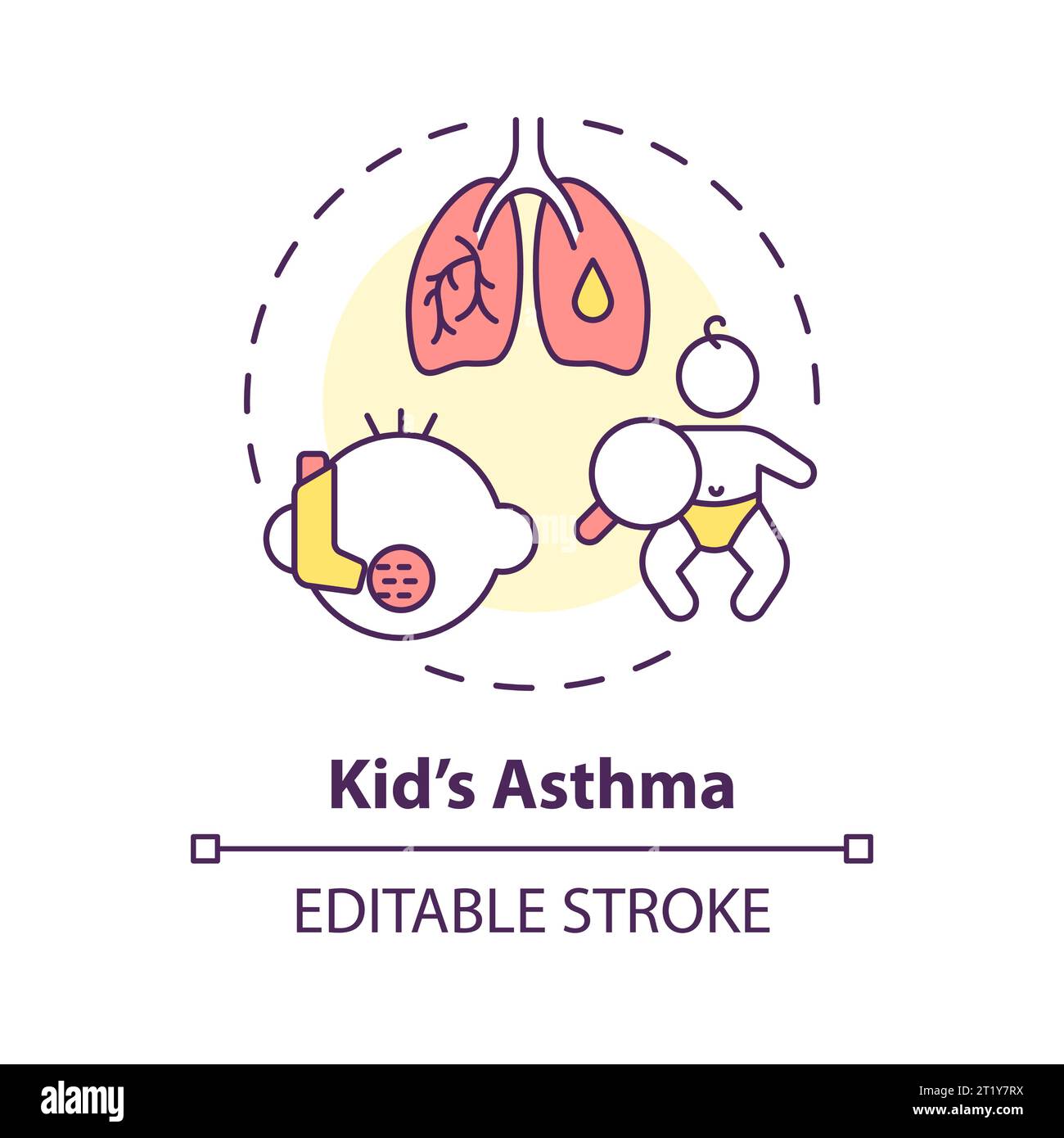 2D customizable thin line icon kids asthma concept Stock Vector