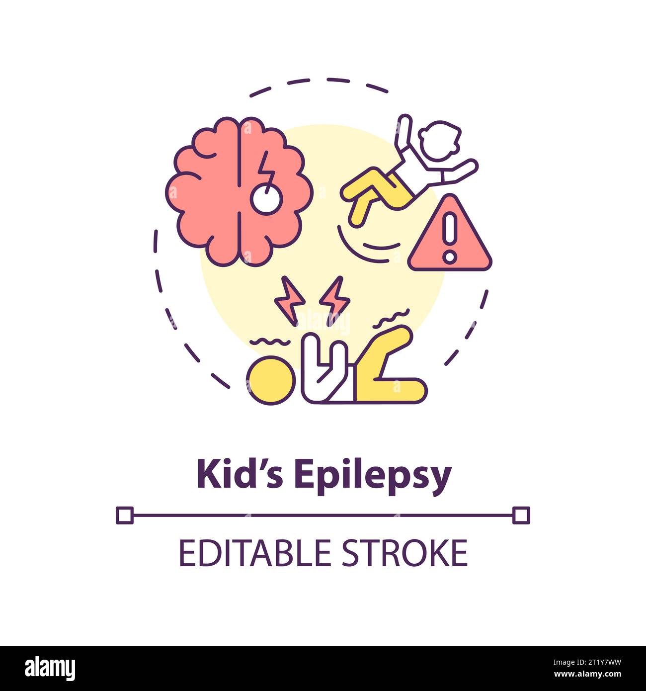 2D customizable thin line icon kids epilepsy concept Stock Vector