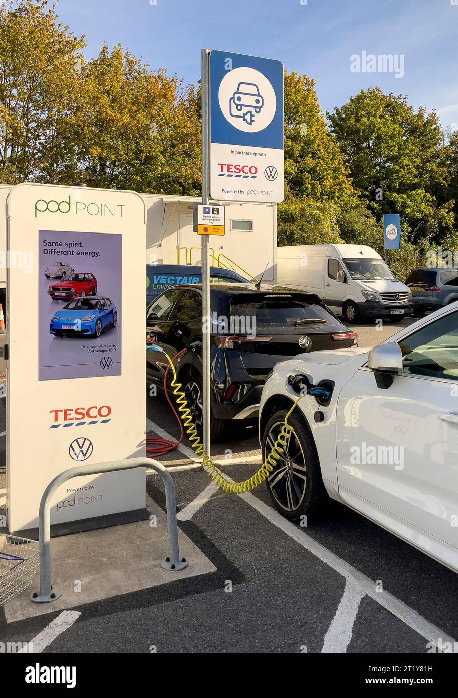 Winchester, Hampshire, England, UK. 15.10.2023. Electric car charging