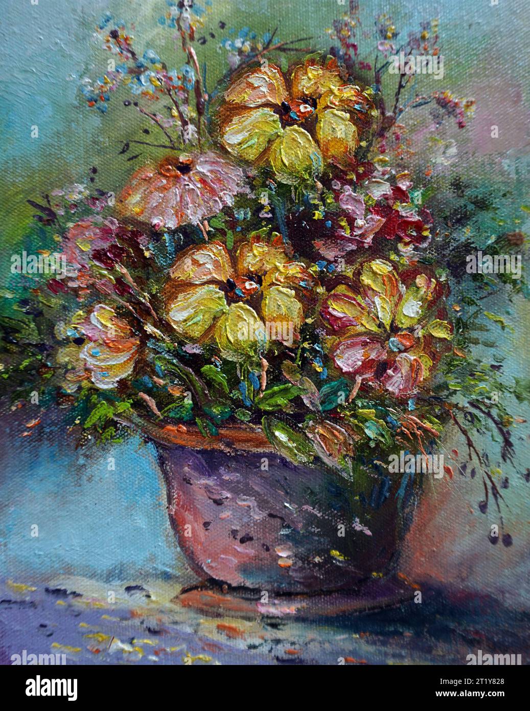 textured colorful abstract oil painting flower background Stock Photo ...