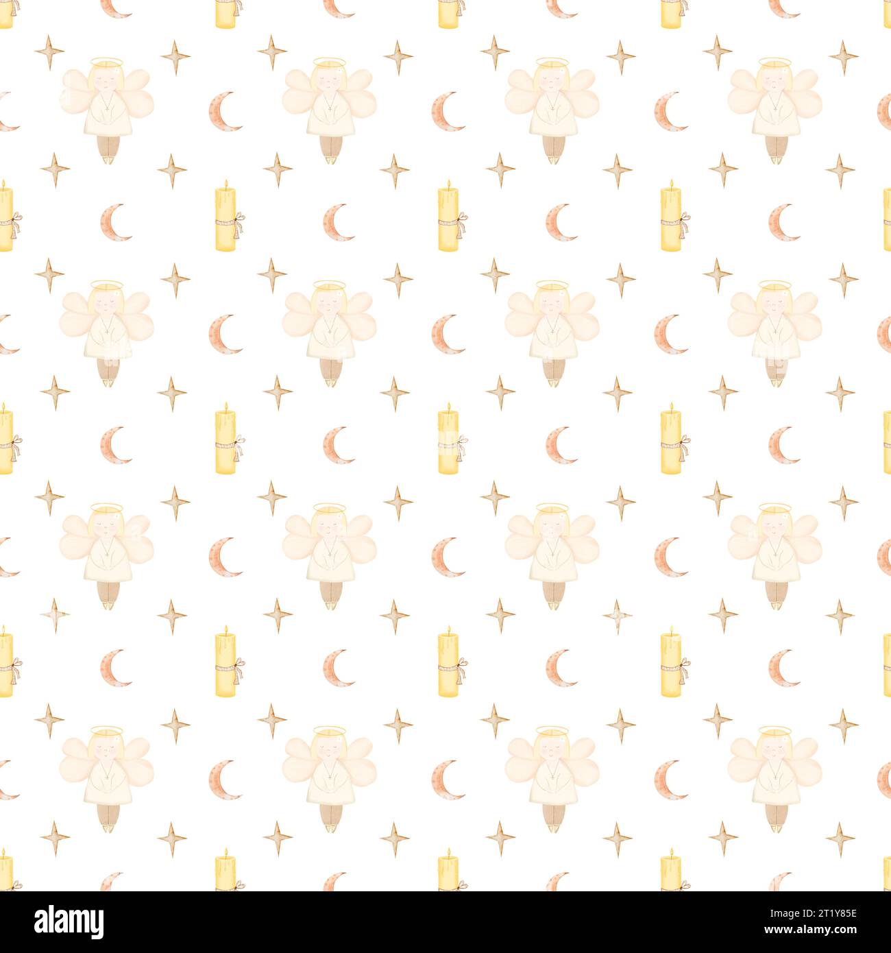 seamless pattern baby baptism. cute pattern with an angel, a candle, a ...