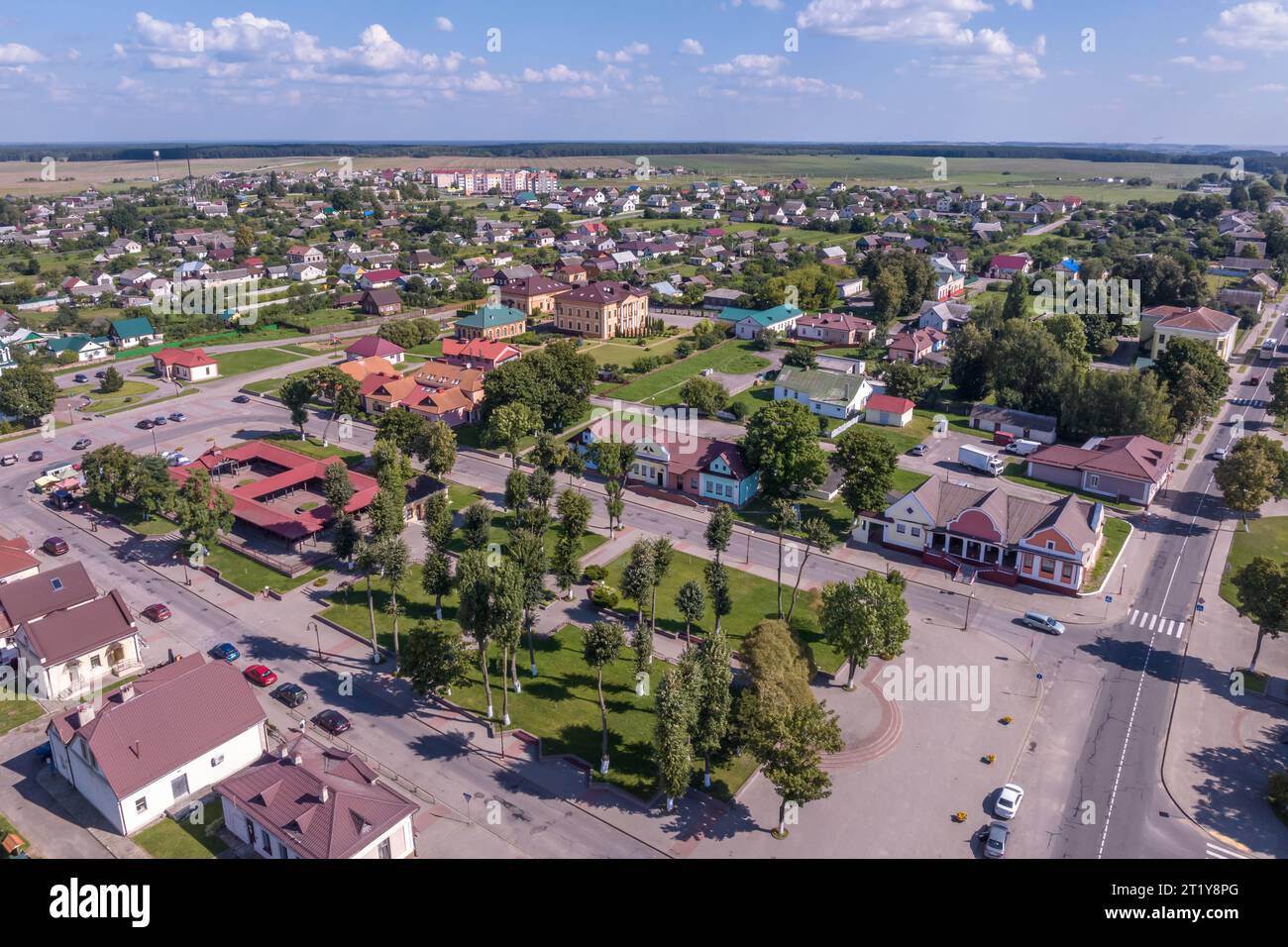 aerial view on provincial city or big village housing area with many ...