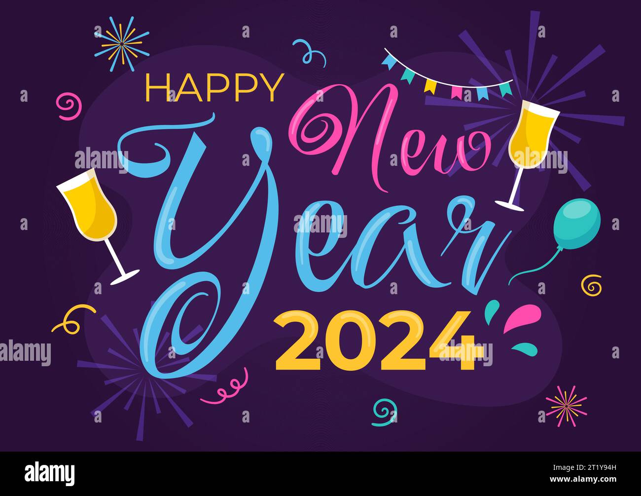 Happy New Year 2024 Celebration Vector Illustration with Trumpet