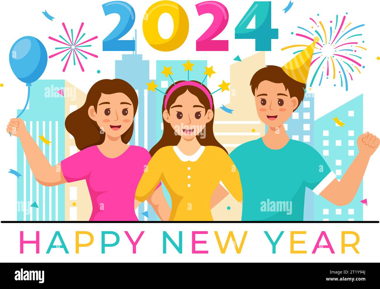 Happy New Year 2024 Celebration Vector Illustration with Trumpet
