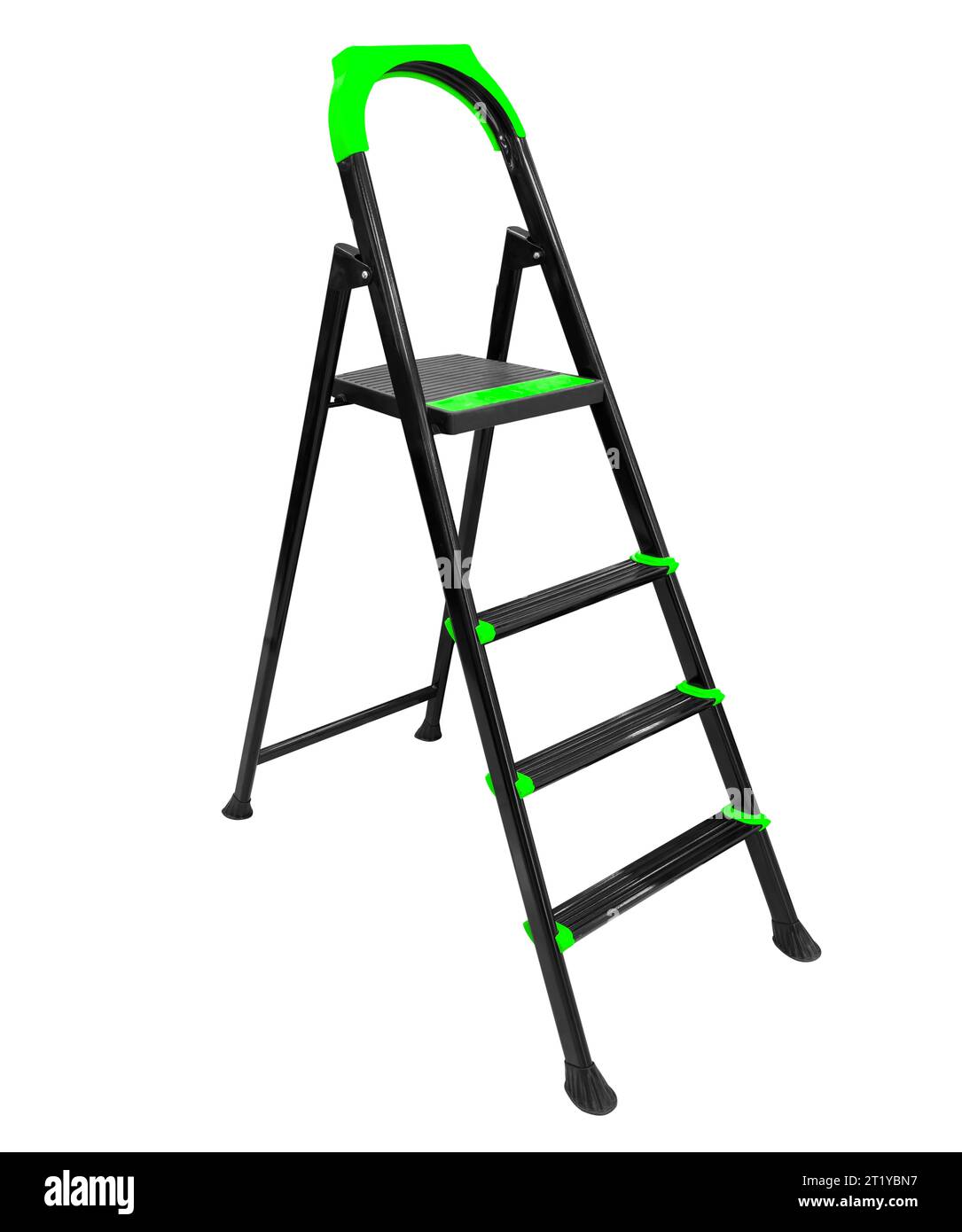 Foldable metal ladder isolated on white background. Lightweight