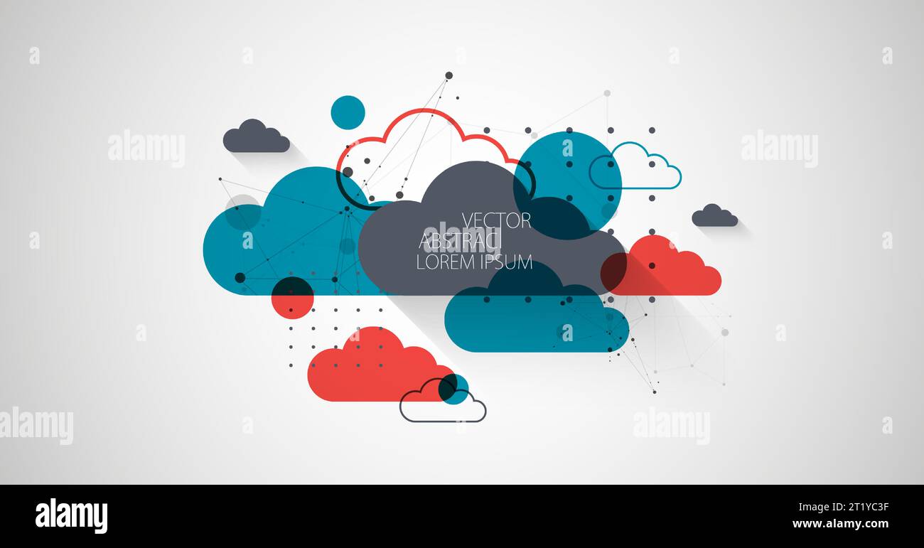 Abstract background with clouds. Technological theme using the plexus effect and various elements. Stock Vector