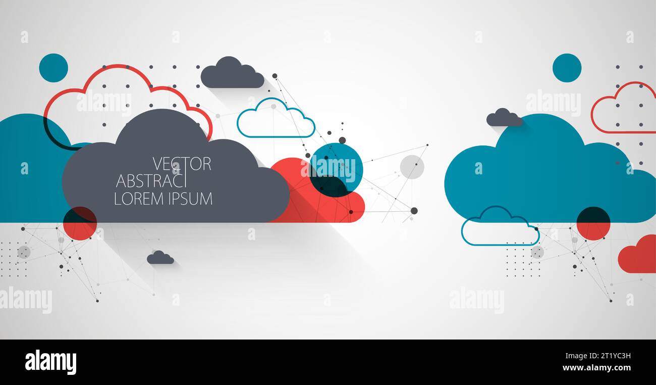 Abstract background with clouds. Technological theme using the plexus effect and various elements. Stock Vector