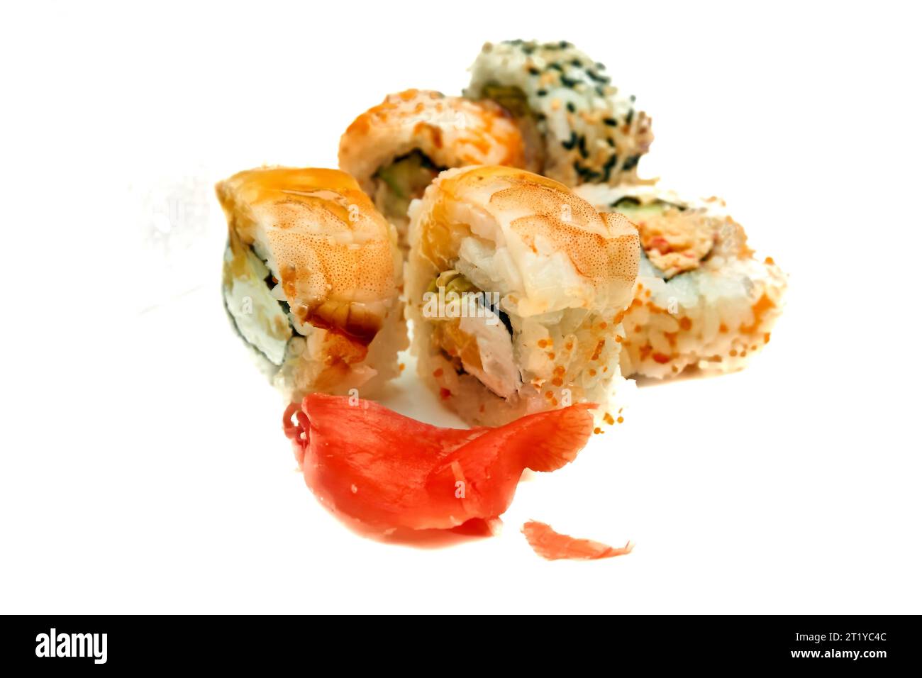 Varied set of delicious oriental sushi lounge, ginger Stock Photo