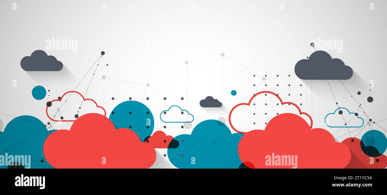Abstract background with clouds. Technological theme using the plexus effect and various elements. Stock Vector