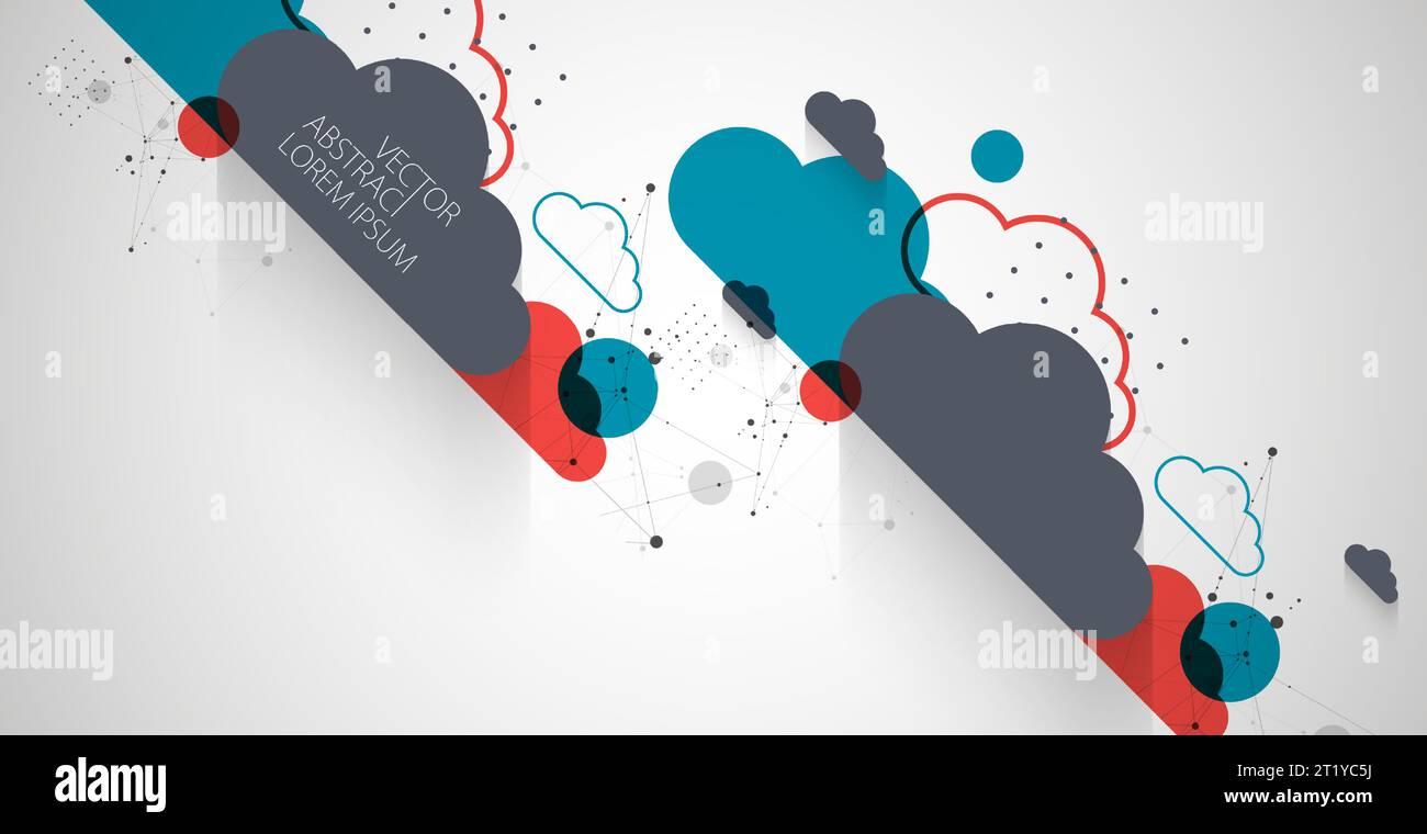 Abstract background with clouds. Technological theme using the plexus effect and various elements. Stock Vector