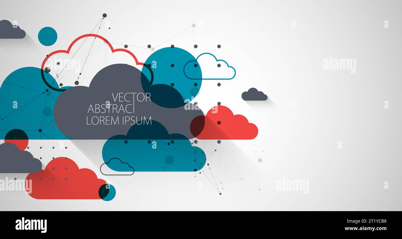 Abstract background with clouds. Technological theme using the plexus effect and various elements. Stock Vector