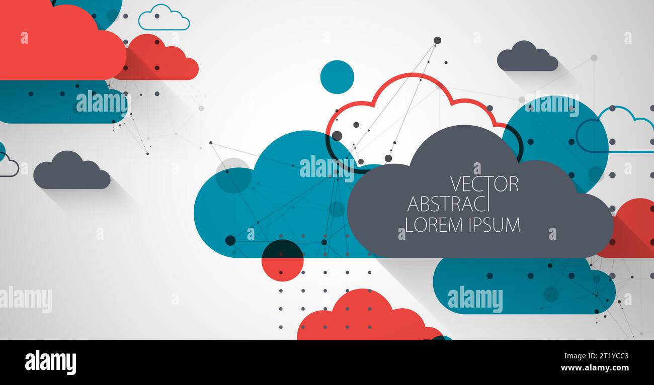 Abstract background with clouds. Technological theme using the plexus effect and various elements. Stock Vector