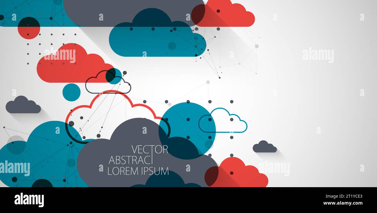 Abstract background with clouds. Technological theme using the plexus effect and various elements. Stock Vector