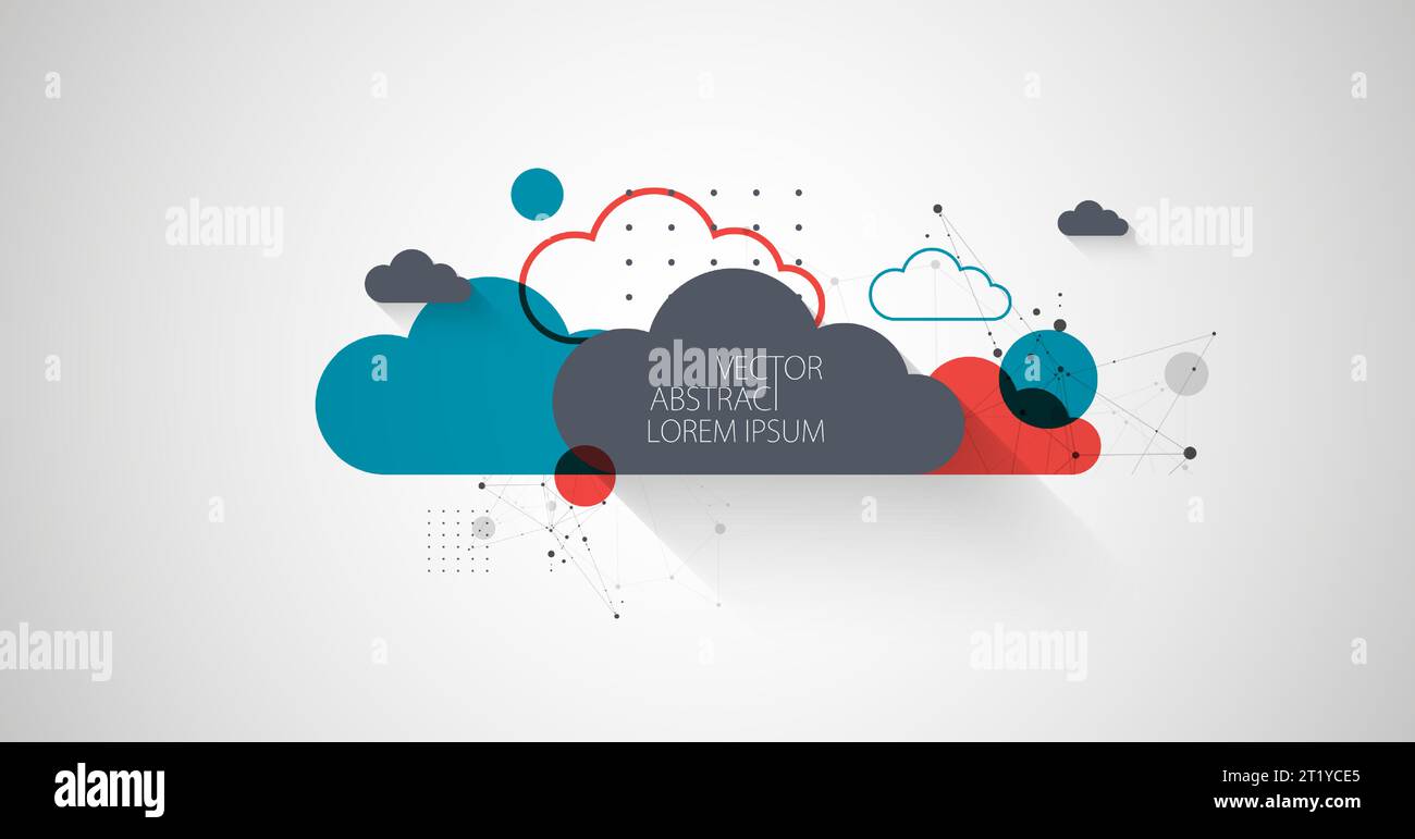Abstract background with clouds. Technological theme using the plexus effect and various elements. Stock Vector
