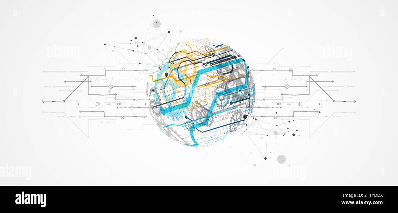 Abstract color vector background on a technological theme is created using many different technical elements. Global network concept. Stock Vector
