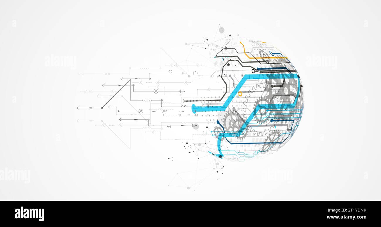 Abstract color vector background on a technological theme is created using many different technical elements. Global network concept. Stock Vector