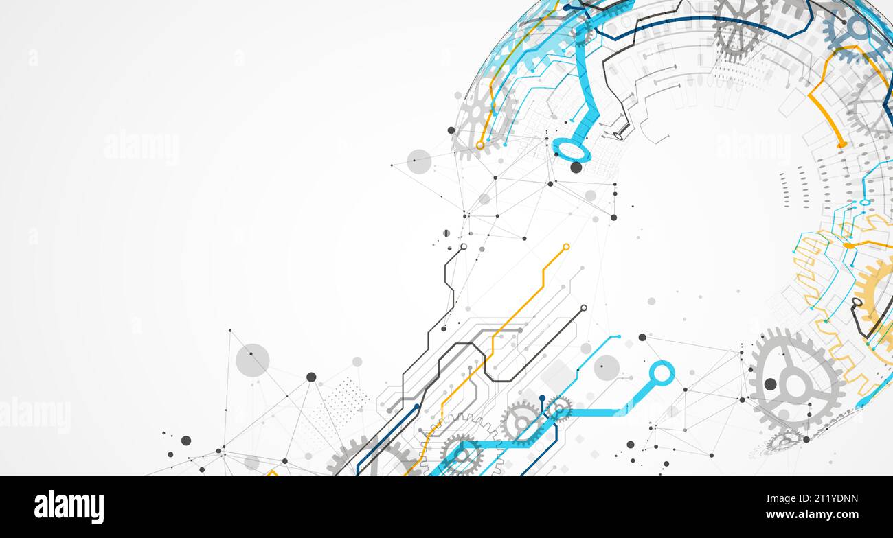 Abstract color vector background on a technological theme is created using many different technical elements. Global network concept. Stock Vector