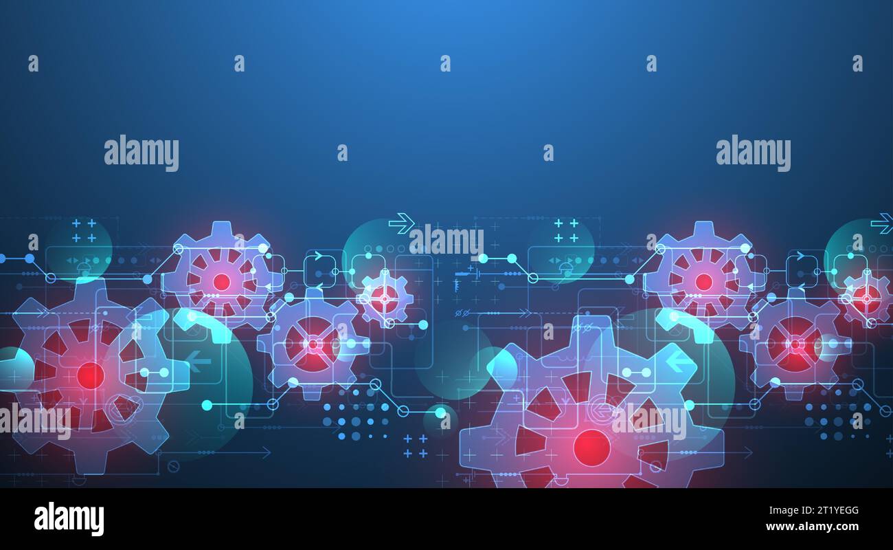 Abstract technological background with glowing cogwheels. Vector Stock Vector