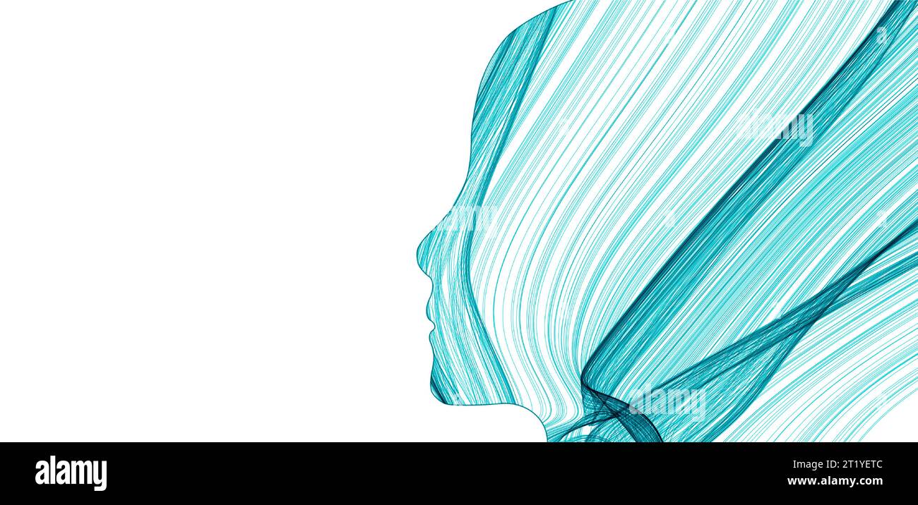The silhouette of a human head is filled with waves. Abstract vector background. Stock Vector