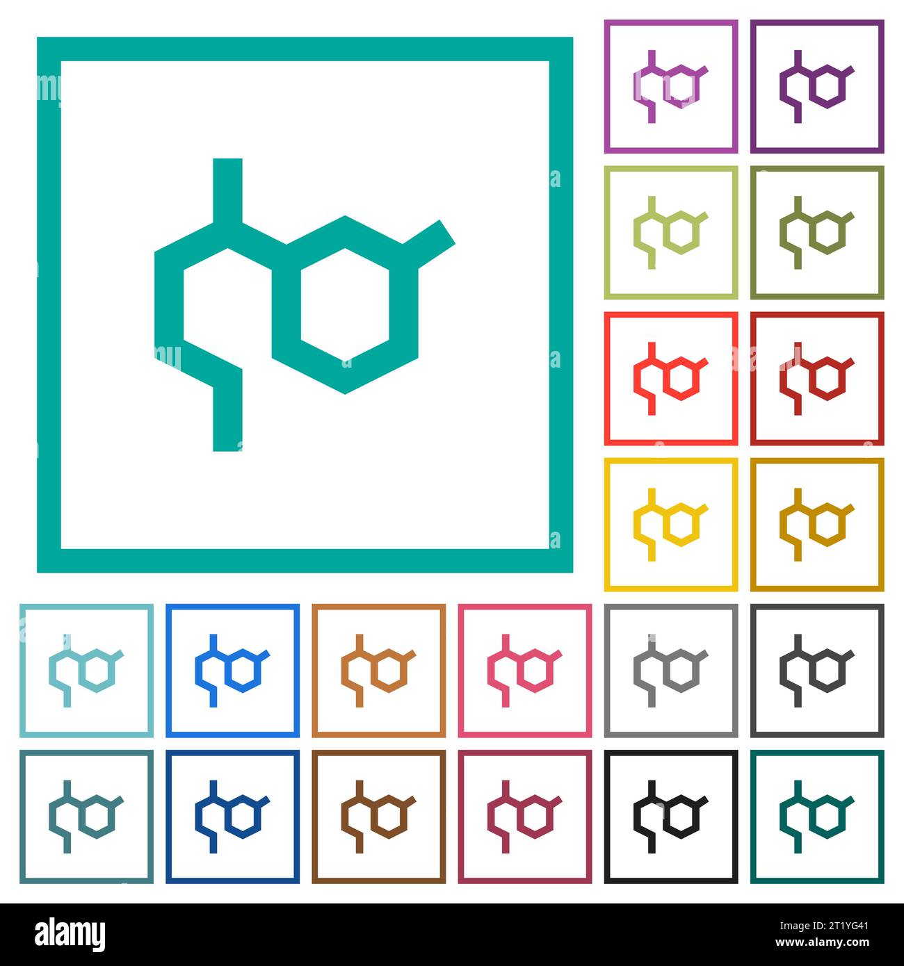 Chemistry molecule formula flat color icons with quadrant frames on ...