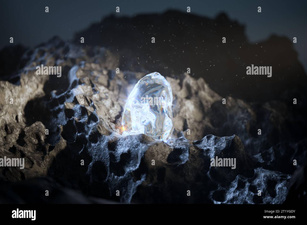 Discovery of a raw, uncut gem inside a dark cave or mine. Single big