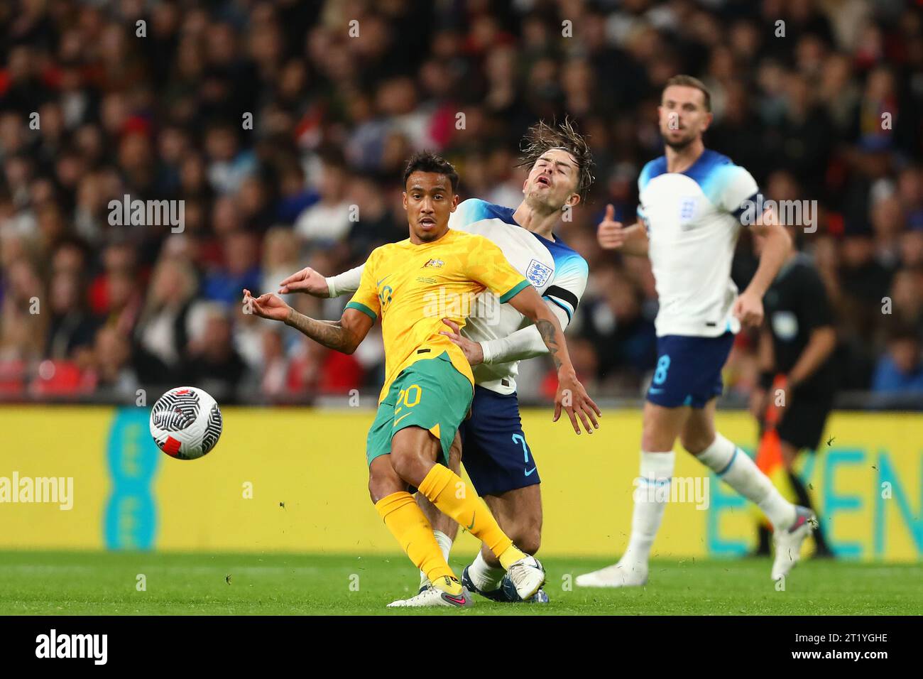 Keanu Baccus of Australia and Jack Grealish of England England v