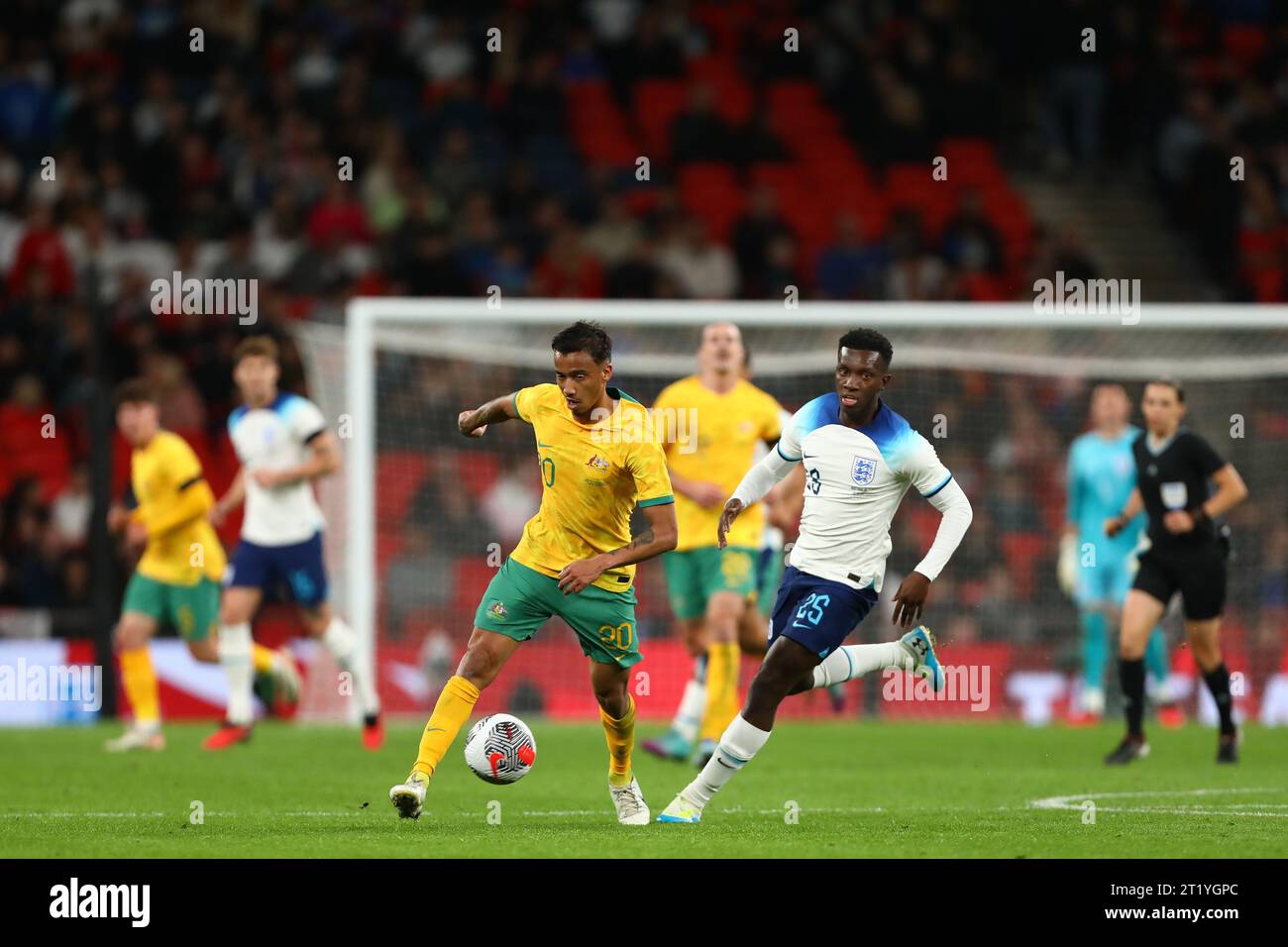 Keanu Baccus of Australia and Eddie Nketiah of England - England v Australia, International Friendly, Wembley Stadium, London, UK - 12th October 2023. Stock Photo