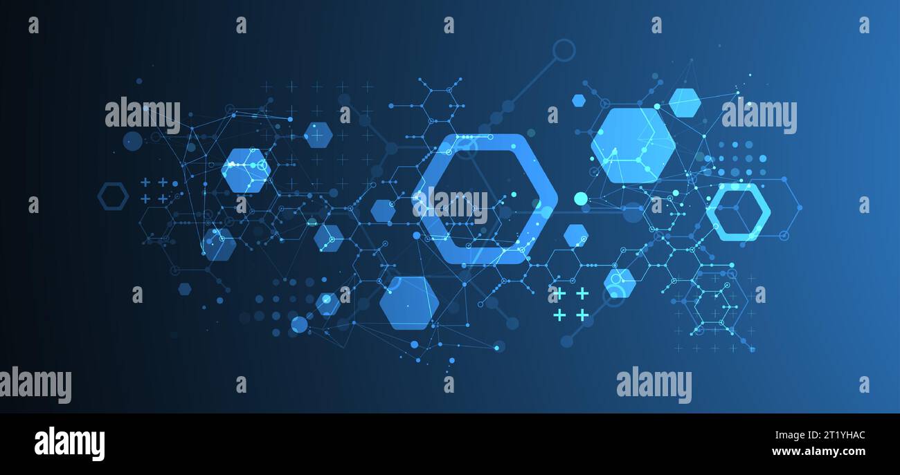 Modern neon science or technology abstract background using hexagonal shapes. Vector. Stock Vector