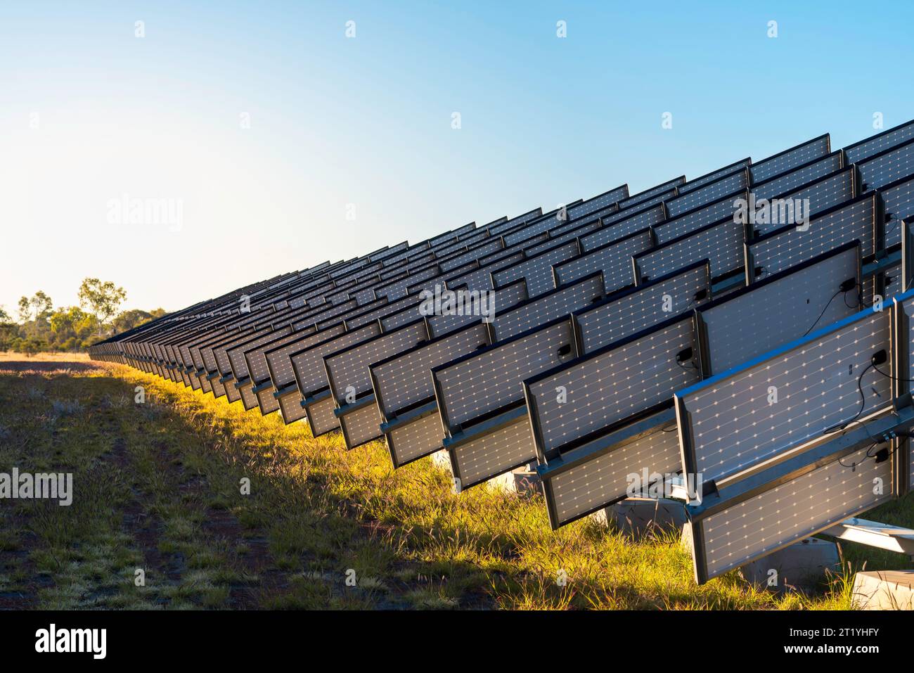 Solar PV Photovoltaic panels at the Uterne Solar Farm in Central Australia near Alice Springs (Mparntwe) in the Northern Territory Stock Photo