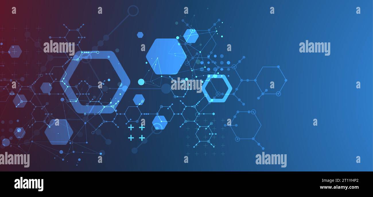Modern neon science or technology abstract background using hexagonal shapes. Vector. Stock Vector