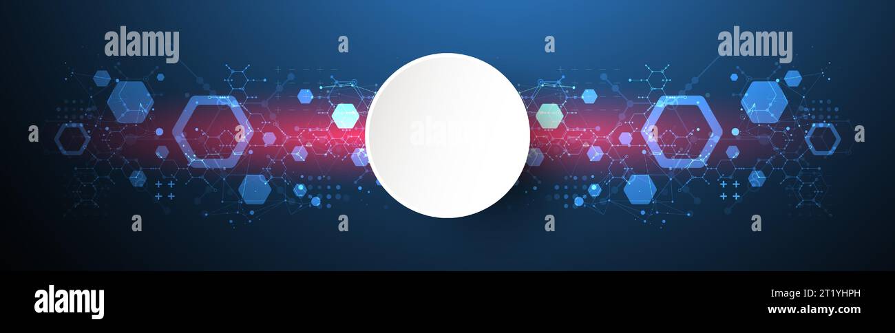 Modern neon science or technology abstract background using hexagonal shapes. Vector. Stock Vector