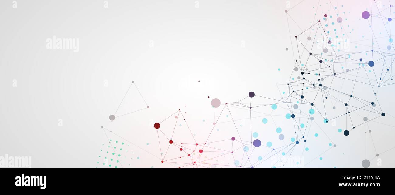 Template for science and technology presentation. Circles are connected by lines. Plexus style background. Stock Vector