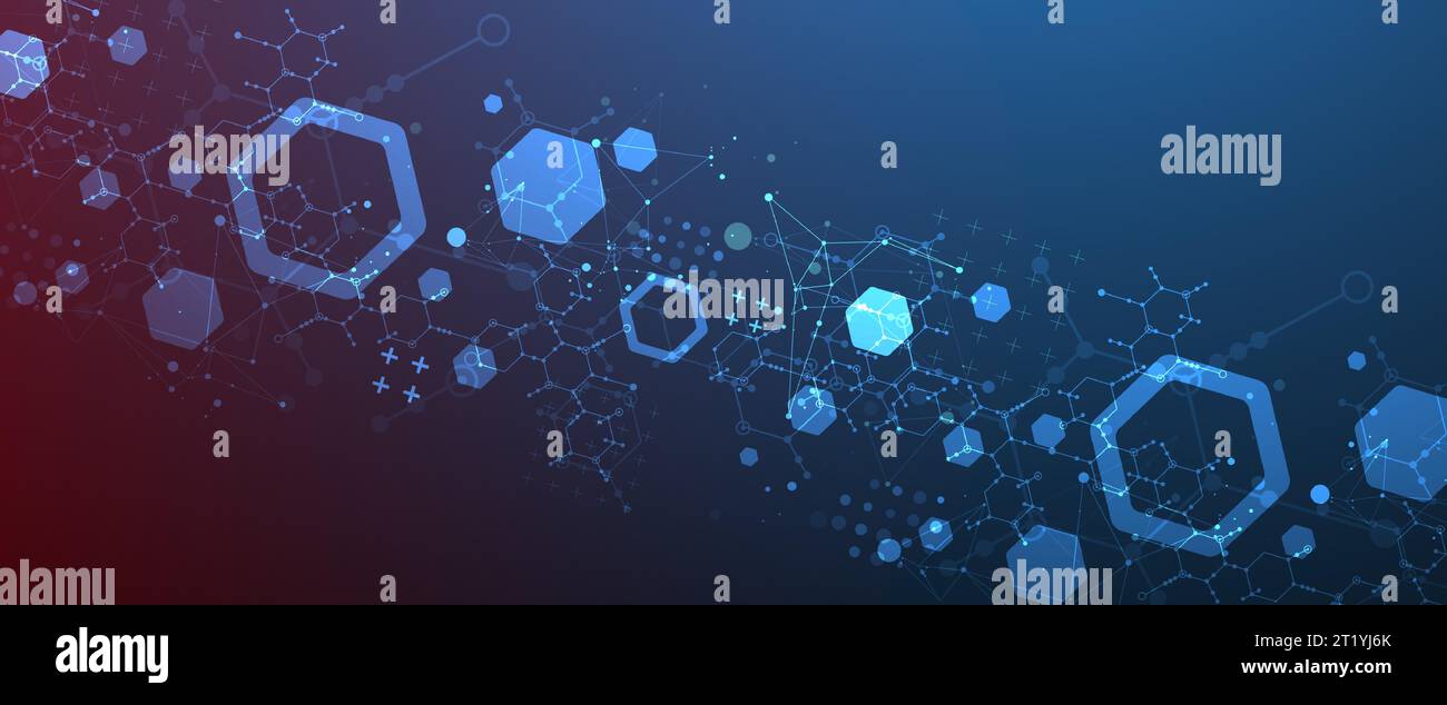 Modern neon science or technology abstract background using hexagonal shapes. Vector. Stock Vector
